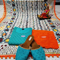 Aqua Blue & Orange Silken Reflections Ensemble 4 Pc With Jutti