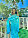 Aqua Blue Chikankari Elegance Ombré Mirror Booti Jaal Set - Kurti, Sharara & Dupatta