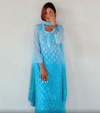 Aqua Blue Chikankari Elegance Ombré Mirror Booti Jaal Set - Kurti, Sharara & Dupatta
