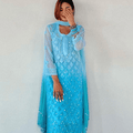 Aqua Blue Chikankari Elegance Ombré Mirror Booti Jaal Set - Kurti, Sharara & Dupatta