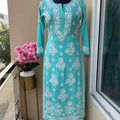 Aqua Blue Elegance Enchant Premium Modal Kurti + Rayon Pallazo Set