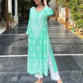 Aqua blue Ethereal Elegance Cotton Chikankari Kurta and Pant Set