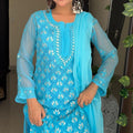 Aqua Blue Georgette Gotta Patti Kurti Sharara Salwar Suit (Inner Included)