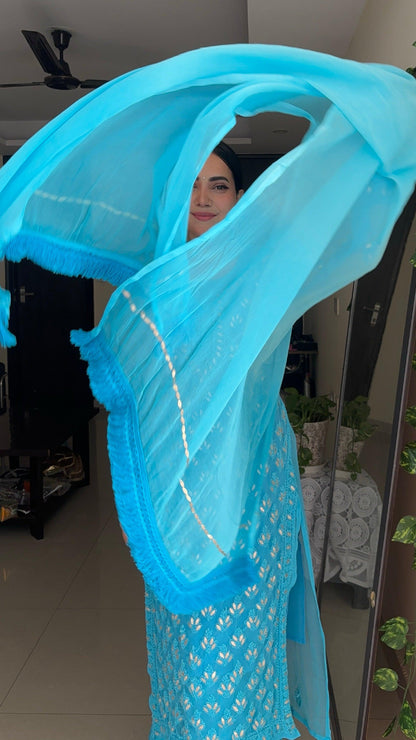 Aqua Blue Georgette Gotta Patti Kurti Sharara Salwar Suit (Inner Included) - Inayakhan Shop 