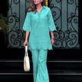 Aqua Blue Hakoba Chic Designer Ensemble