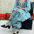 Aqua Blue Indo-Western Kantha Co-ord Set