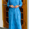 Aqua Blue Lucknowi Rose Elegance Chikankari Cotton Kurti & Coordinated Set ++ Sizes available