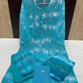 Aqua Blue Reflections Tie Dye 3-Piece Chikankari Mirror Set with Inner Delight