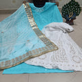 Aqua Blue Sparkling Sequins Bandhani dupatta Gotta patti Sharara Sequins Kurti emsemble