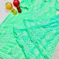 Aqua Green Lucknawi Chikankari Georgette Kurti and Sharara Set , Dupatta and Inner Included