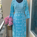 Aqua Blue Premium Rayon Kurti with Palazzo Set Lucknow Chikankari Handwork