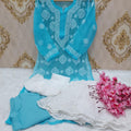 Aqua Blue Lucknawi Chikankari Georgette Full Jaal Sharara 4 Pc Set