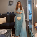 Marina Aqua blue Ombré Georgette Lucknow Chikankari Mirror Sharara Set
