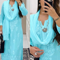 Classic Aqua Blue Ethereal Dyeable Modal Chikankari Kurta Set (New)