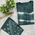 Army Green Tie n Dye Chikankari Cotton Set with Stretchable Lycra Machine Pant