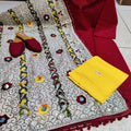 Maroon Yellow 4-Piece Punjabi Kurta Salwar Set with Phulkari Mirror Work Dupatta and Jutti