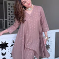 Light Brown Ready-to-Wear Cotton Lurex Coord Suit Set for Women