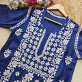 Blue Pure Muslin 3D Work Lucknow Chikankari Kurta