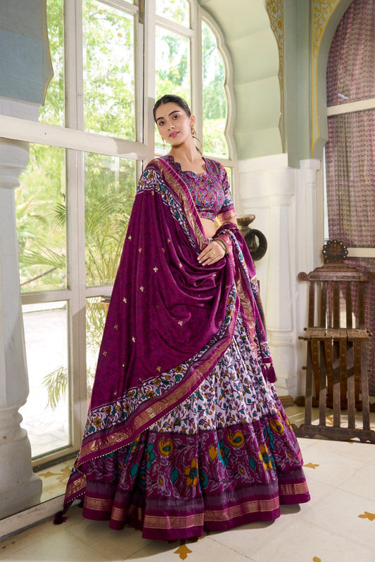 Purple Contemporary Tussar Silk Navratri Garba Lehenga Chaniya Choli