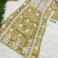 Olive Green Naira Cut Chikankari Kurta and Pant Set