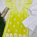 Green Designer Muslin Kurti Quraishiya Button Lucknow Chikankari Pant Set