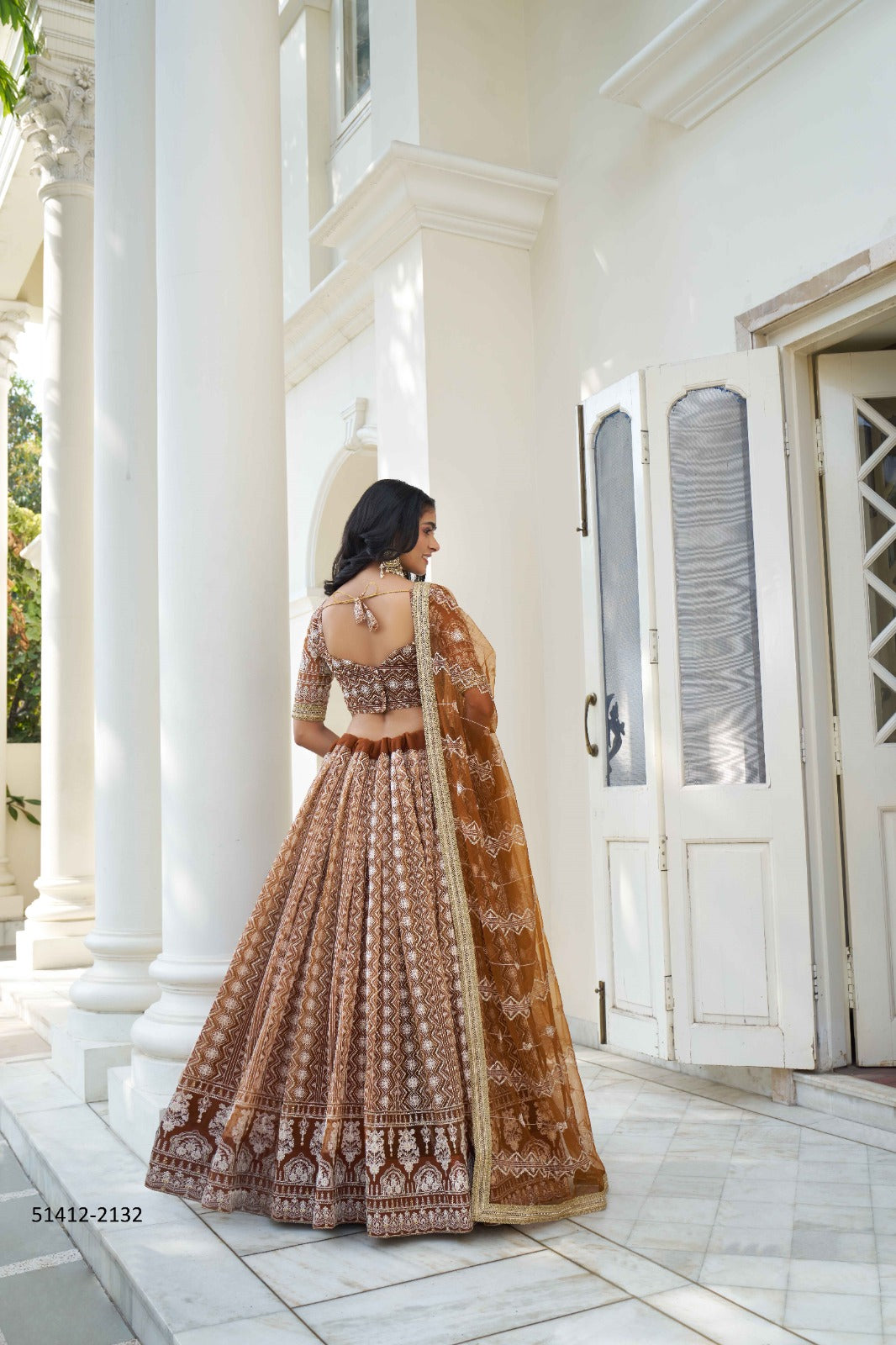 Light Brown A-Line Net Party Wear Lehenga Choli with Resham and Sequins Work