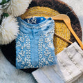 Blue Premium Boota Jaal Lucknowi Chikankari 3D Kurta with Pant Set