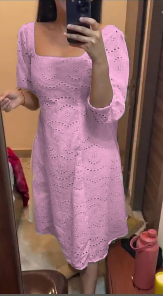 Baby Pink Chikankari Pakistani Royal Hakuba Designer Ready to Wear One Piece Tunic Dress - Inayakhan Shop 
