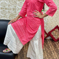 Baby Pink Cutwork Embroidered Kurti with Full Chikan Ghaara Set