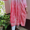 Baby Pink Exclusive Chikankari Work Rayon Naira Cut Kurti and Pant Set