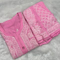 Baby Pink Georgette Chikankari Buti Jaal Kurti Sharara Set Inner Included