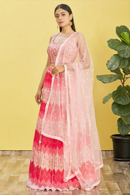 Baby Pink Chinon Wedding Guest Party Wear Lehenga Choli