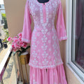 Baby Pink Premium Kurti & Gharara Co-ord Set – Lucknow Chikankari Handwork