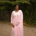 Baby pink Graceful Lucknow Chikankari Viscose Kurti 3 Pc Set