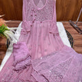 Baby Pink Lucknowi Chikankari Georgette Mirror Work Angrakha Gown with Sharara & Dupatta Set