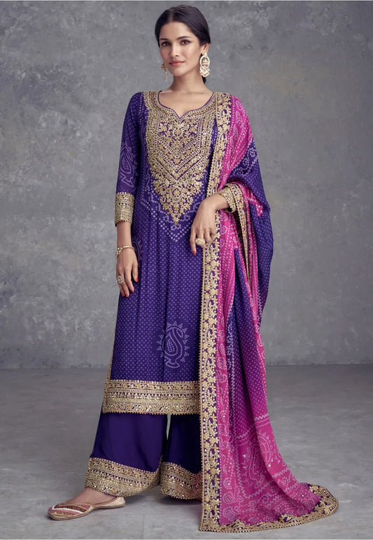 Purple Chinon Crepe Premium Bandhani Print Pakistani Suit