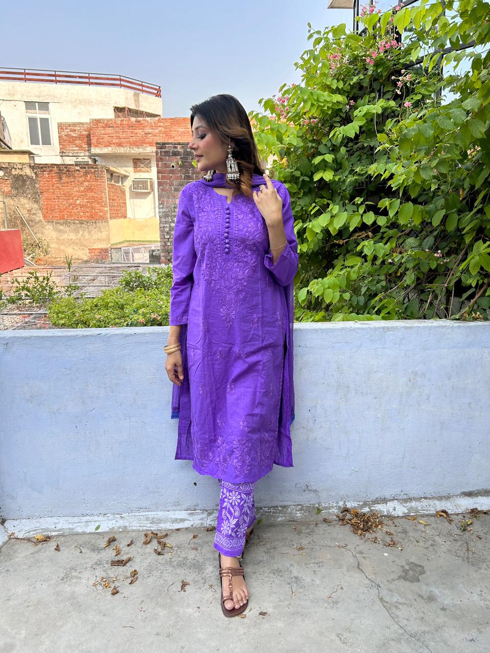 Purple Exclusive Dobby Cotton 3-Piece Salwar Suit Set