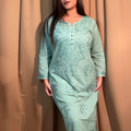 Pastel Green Lucknowi Chikankari Heavy Work Kurti & Handcrafted Lycra Cotton Pant Set ❤️