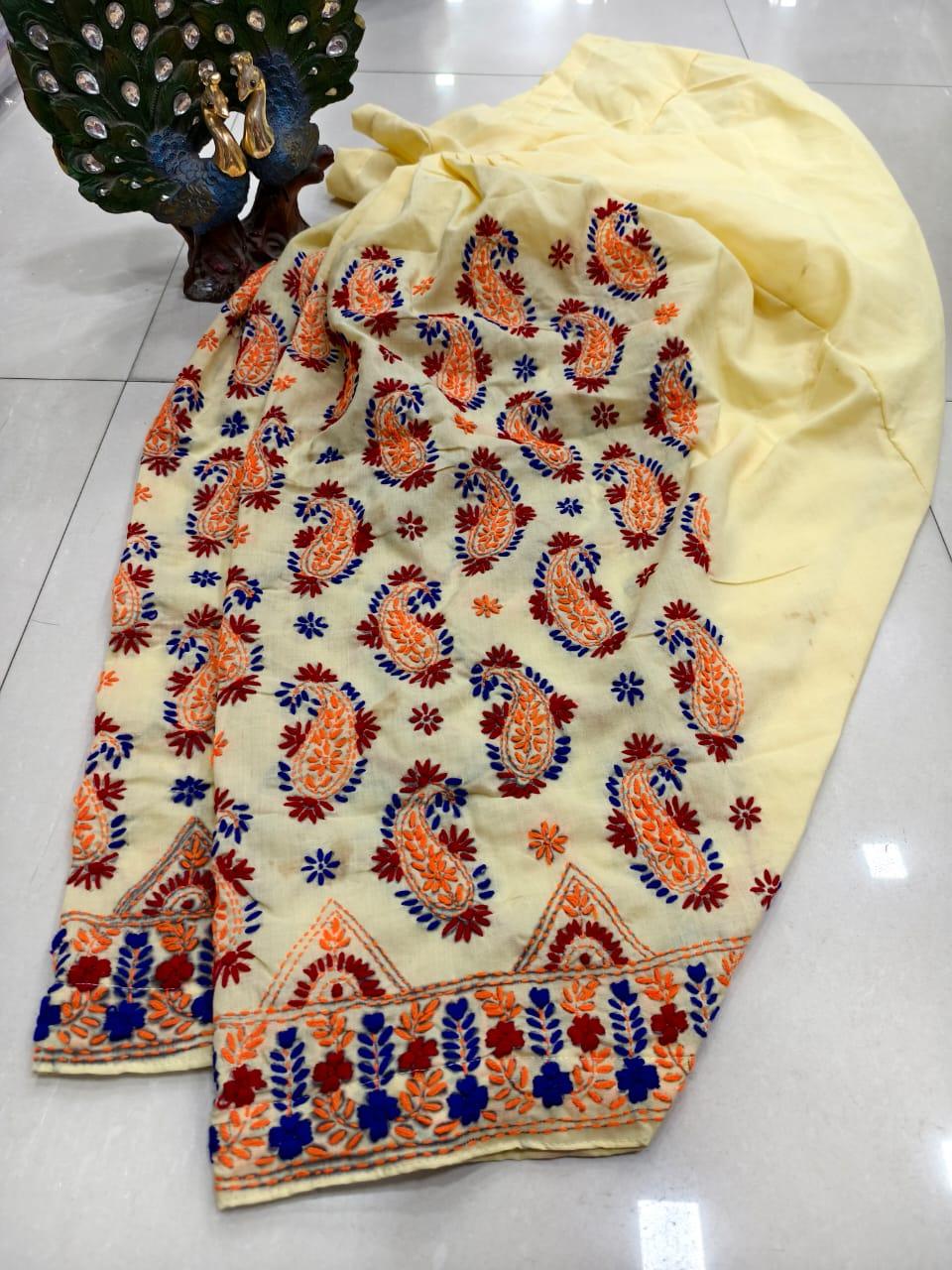 Beige Beautiful Embroidered Phulkari Kantha Salwar - Inayakhan Shop 