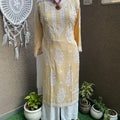 Beige Chikankari Modal Fabric Kurti, Sharara, and Dupatta Set Bada Boota Kurti