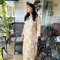 Beige Classy Blossoming Floral Delight: Chikankari Kurta and Palazzo Set