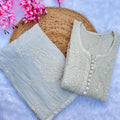 Beige Cotton Crochet Button Lucknowi Chikankari Kurti + Palazzo Co-ord Set