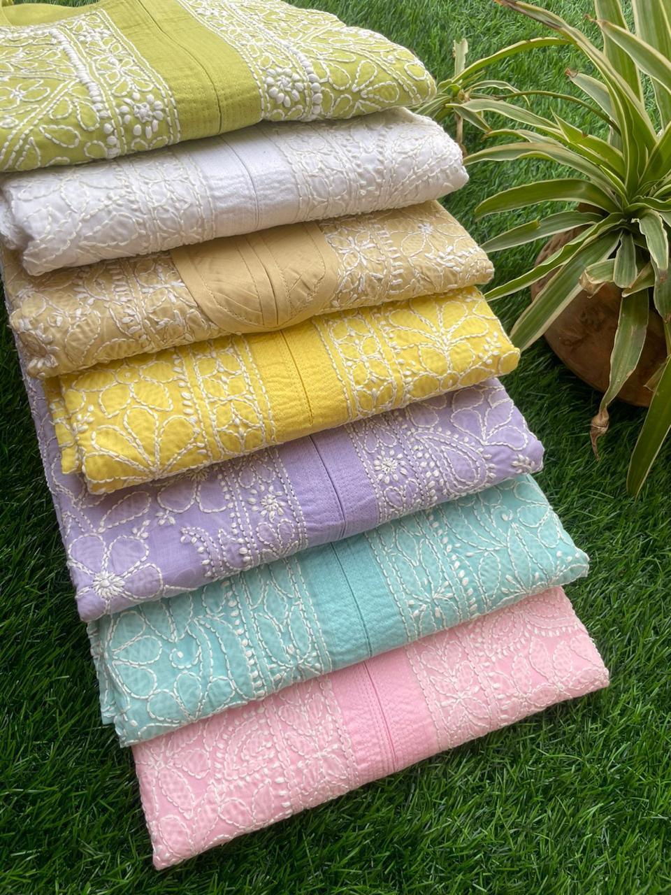 Beige Exclusive Cotton Voile Chikankari Handwork Kurti with Pants - Inayakhan Shop 