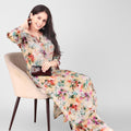 Beige Floral Printed Lucknow Chikankari Pallazo Set
