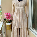 Beige Premium Modal Silk Chikankari Kurti and Gharara Set Limited Stock