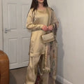 Beige Silk Farshi Plazzo Suit with Floral Organza Dupatta