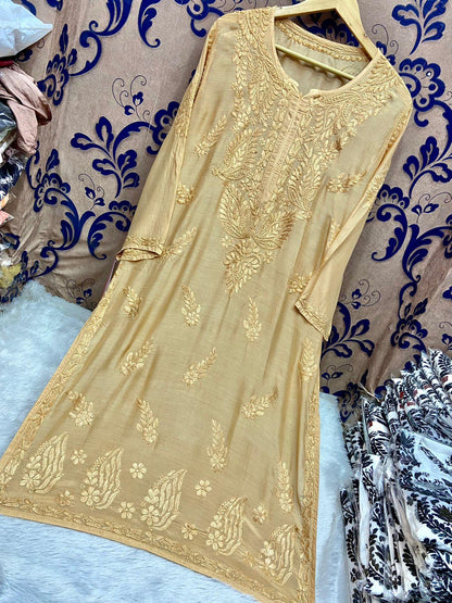 Beige Silken Elegance Masleen Kurti - Premium Heavy Work Collection - Inayakhan Shop 