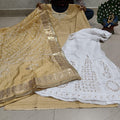 Beige Sparkling Sequins Bandhani dupatta Gotta patti Sharara Sequins Kurti emsemble