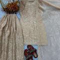 Beige Ethereal Silk Embroidered Ensemble Eid Special