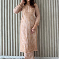 Beige Plus Size Lucknow Chikankari Modal Kurti with Palazzo Set
